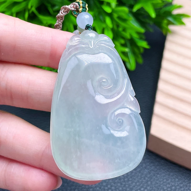 财财翡翠天然A货冰晴底大如意吊坠大气简约百搭手工雕刻