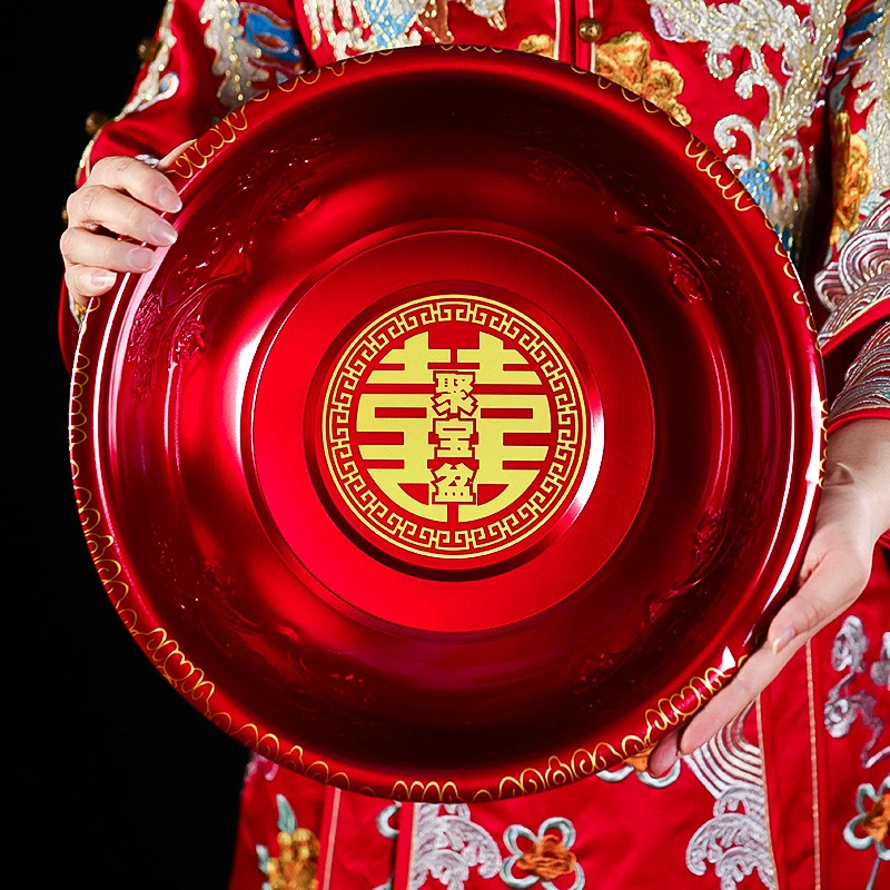 搪瓷盆家用老式洗脸盆加厚结婚红喜字陶瓷复古小塘瓷铁卫生间怀旧