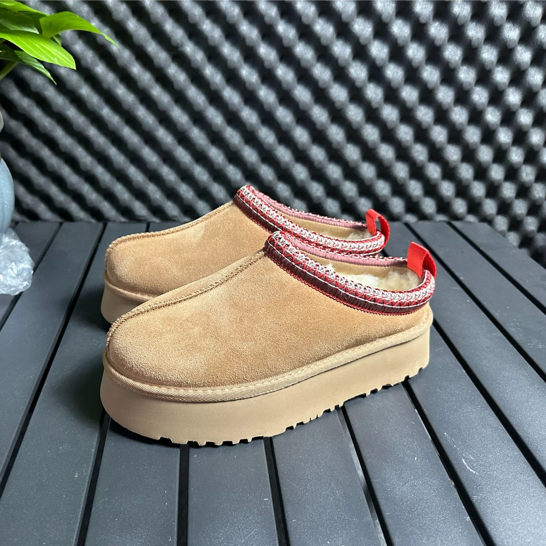 【民族风】真皮毛雪地靴女新款韩版厚底加绒加厚民族风一脚蹬懒人鞋