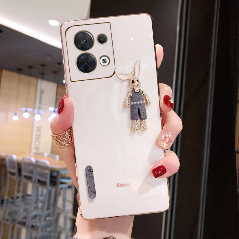女款网红电镀全包白色创意硅胶卡通防磨适用oppo reno8/reno8pro