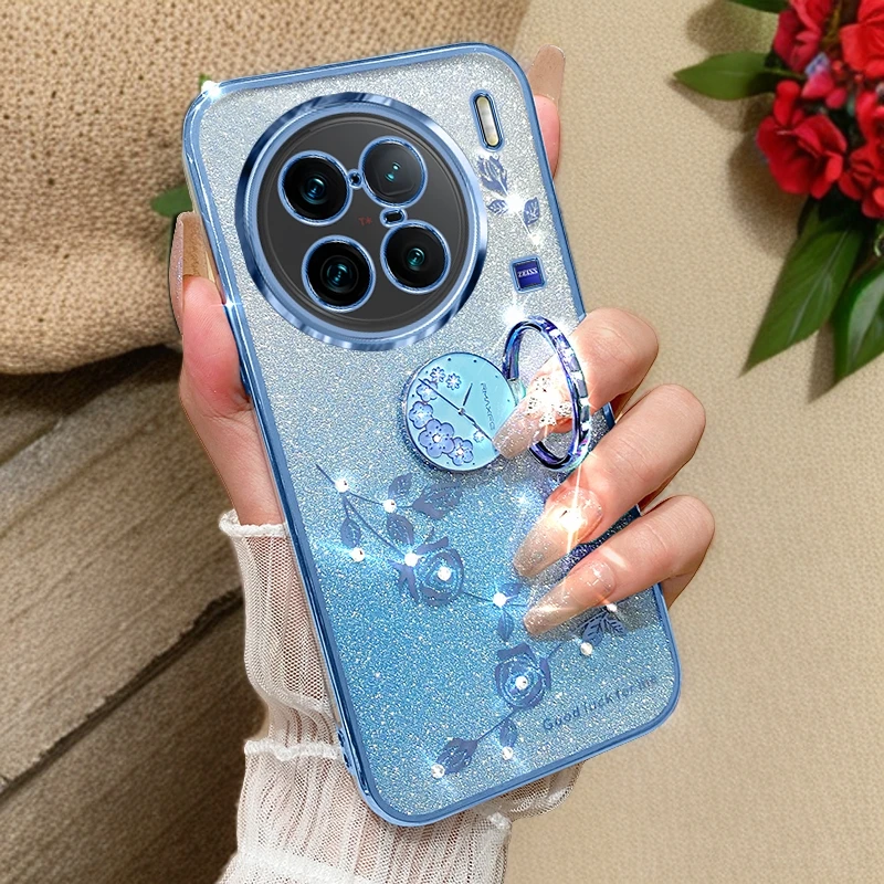 适用vivox90手机壳x80/x70/x60/x50女款网红防摔指环硅胶透明闪粉