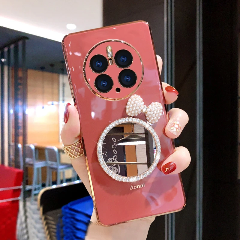 KMEG适用华为mate50pro手机壳软硅胶mate50时尚补妆镜女款网红