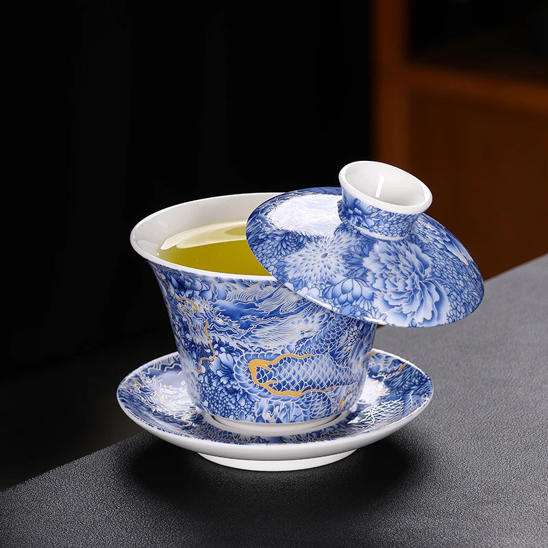 豹霖可悬停茶道泡茶专用三才盖碗单杯高档中式复古茶盖碗盖碗茶具