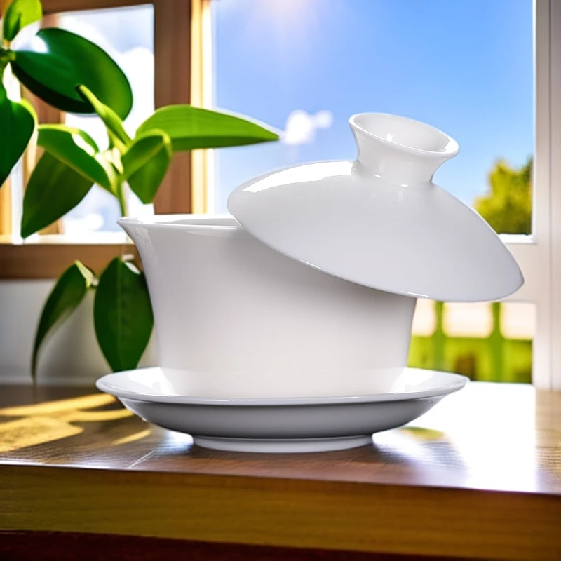 豹霖羊脂玉瓷大号悬停盖碗陶瓷大容量手工泡茶碗功夫茶具瓷盖碗