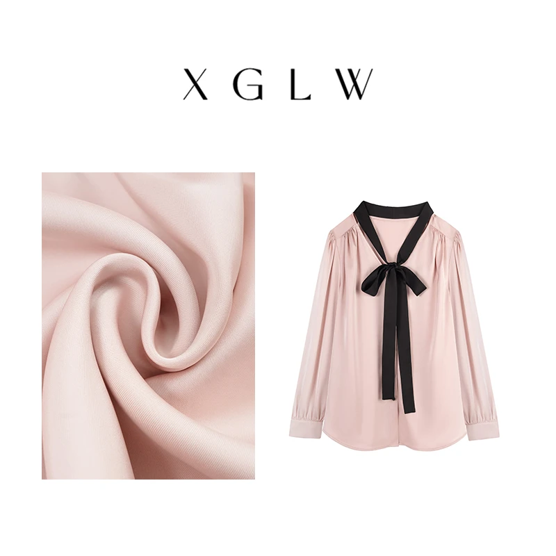 【高丽娃推荐】请吃饭的漂亮姐姐~气质百搭黑粉长袖系带衬衫P4C0041