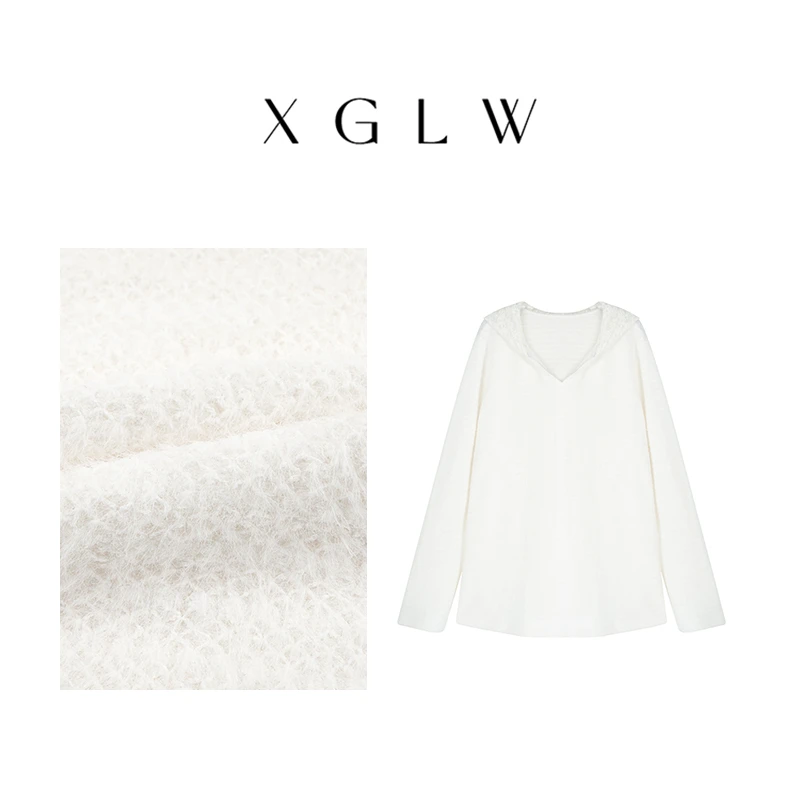 陷于温柔~胖MM 百搭纯色宽松加绒连帽蕾丝衫P4E0019