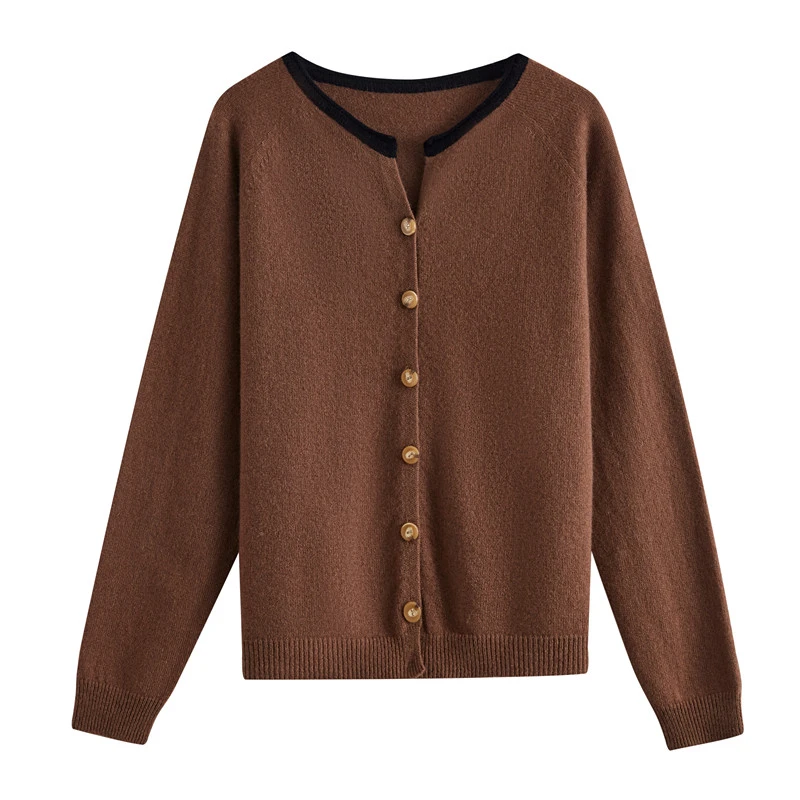 100纯澳洲进口羊毛新款开衫拼接领时尚百搭秋冬长袖