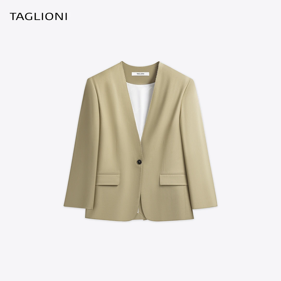 TAGLIONI24秋季新款极简风V领女西装外套精致剪裁气质休闲