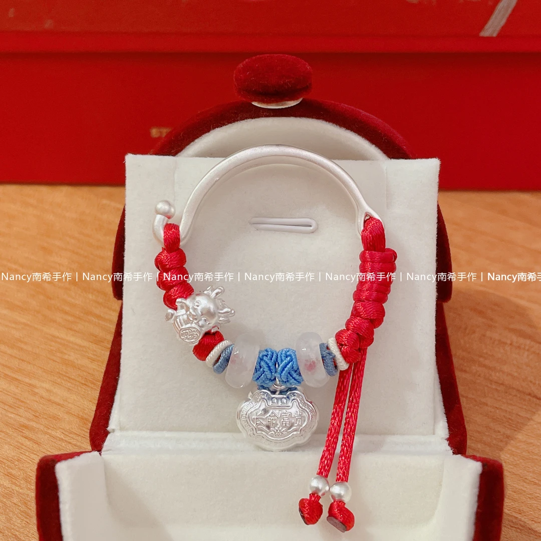 足银手镯 足银999招财龙宝宝手镯长命富贵红绳手链2025年儿童礼物