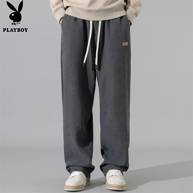 花花公子男士休闲裤春秋季新款灯芯绒垂感休闲潮流直筒宽松男裤子