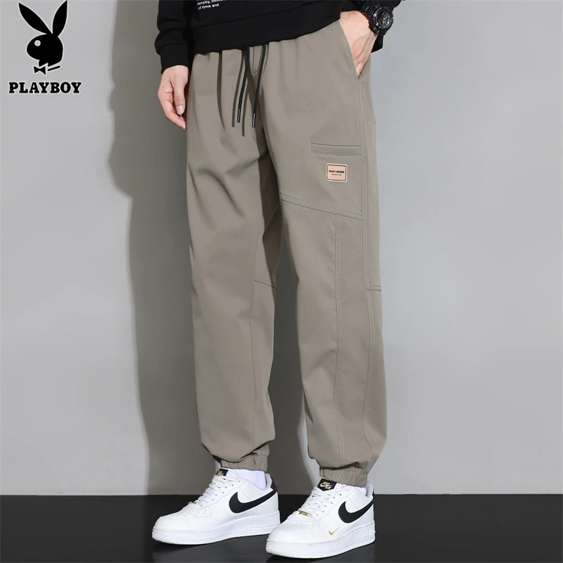 花花公子休闲裤潮流百搭男士新款春秋季纯色宽松束脚弹力长裤子男