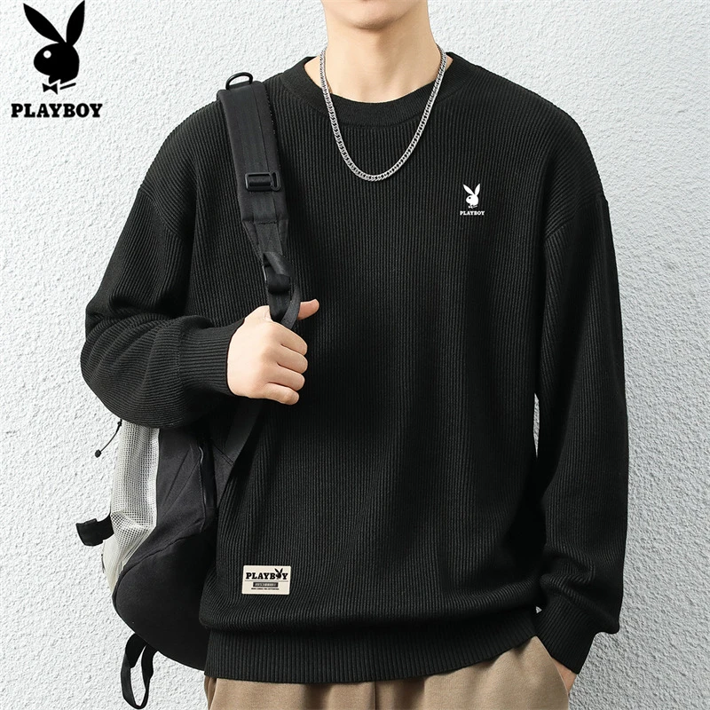 花花公子毛衣男士秋冬季新款休闲潮流百搭宽松圆领针织衫保暖上衣