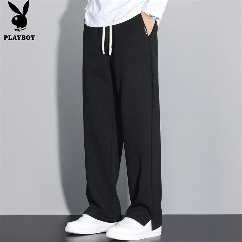 花花公子休闲裤男士春秋季垂感纯色宽松新款直筒潮流百搭长裤子男