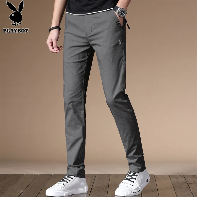花花公子休闲裤潮流百搭男士夏季透气薄款休闲新款直筒纯色长裤男