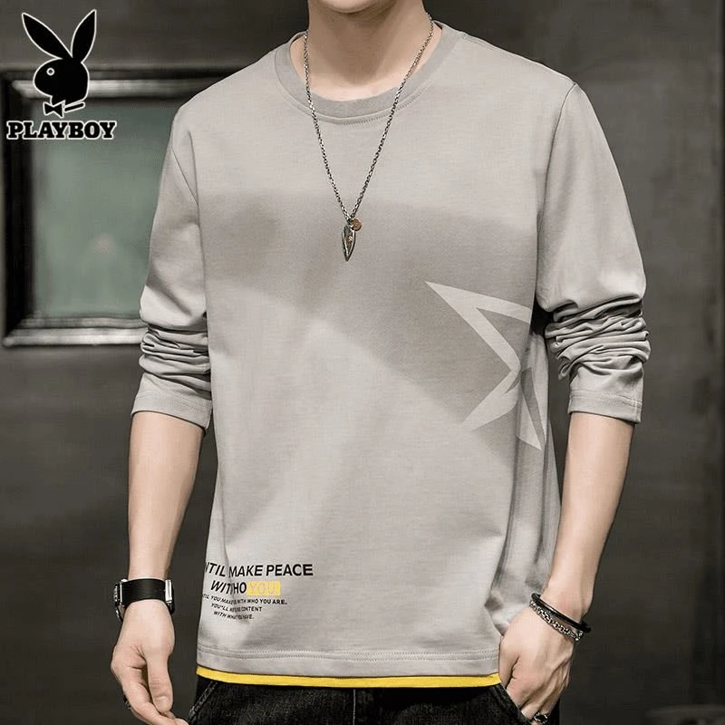 花花公子长袖t恤男士春秋季休闲百搭宽松新款潮流打底衫体恤内搭