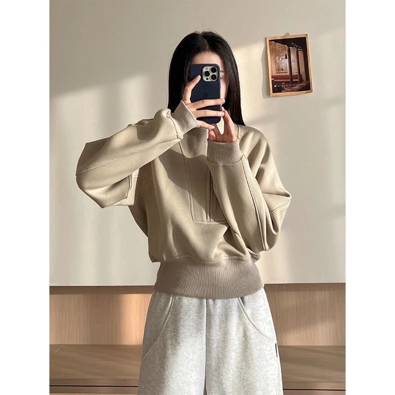 立领半拉链长袖卫衣宽松秋季休闲百搭设计感慵懒风小众卫衣