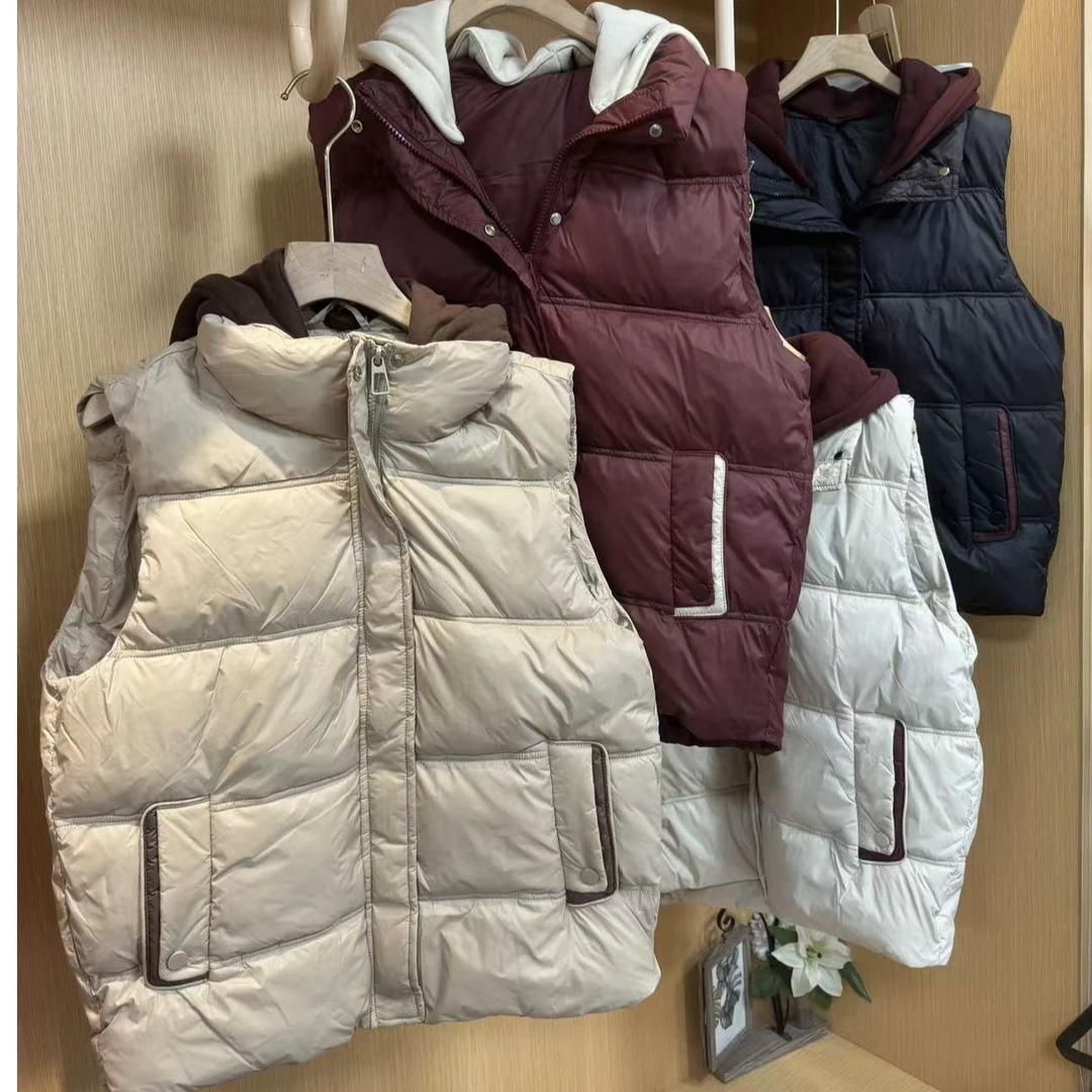 乐缘冬季新款韩版时尚保暖撞色连帽棉马甲*1111