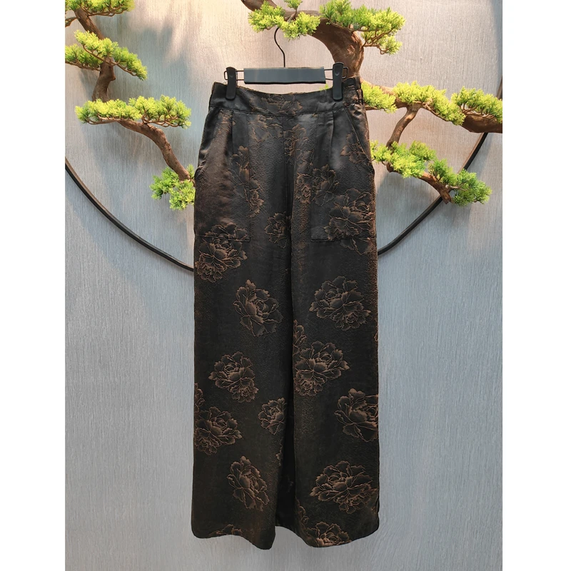 【千奈莉 暗夜牡丹】油丝皮料双面穿阔腿裤