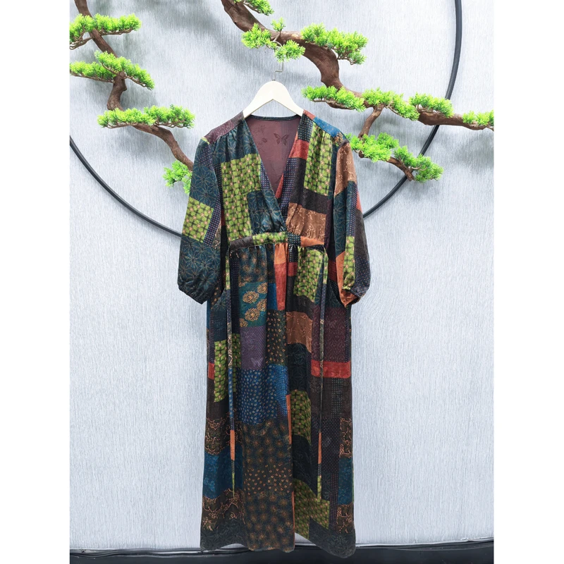 【千奈莉 琥珀】百家衣前喷老料花萝女装连衣裙YJ129