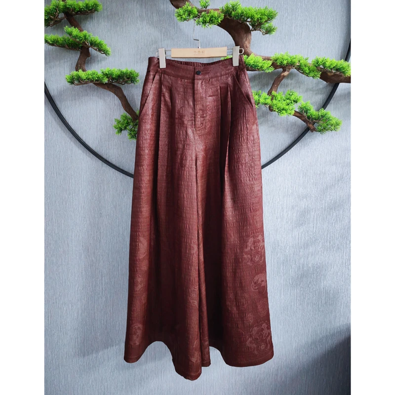 【千奈莉  红檀】冠乐绉油料宽松透气甩腿裤21-106