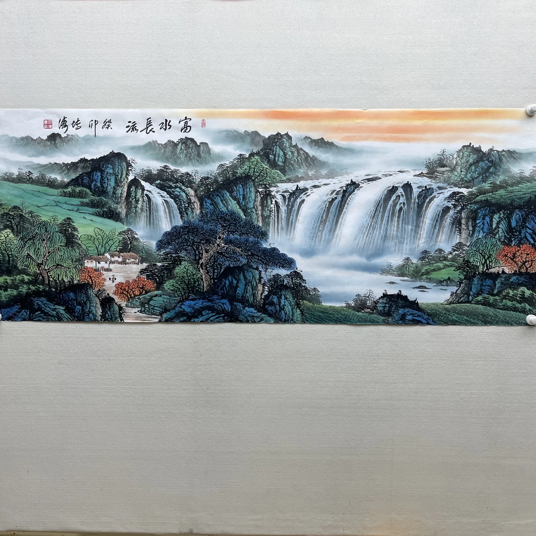 田博涛老师收藏级别绘画风景真迹国画富水长流12平尺//国画