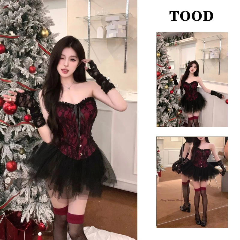 蝴蝶结蕾丝抹胸吊带背心女秋冬季性感辣妹修身短款上衣内搭打底衫