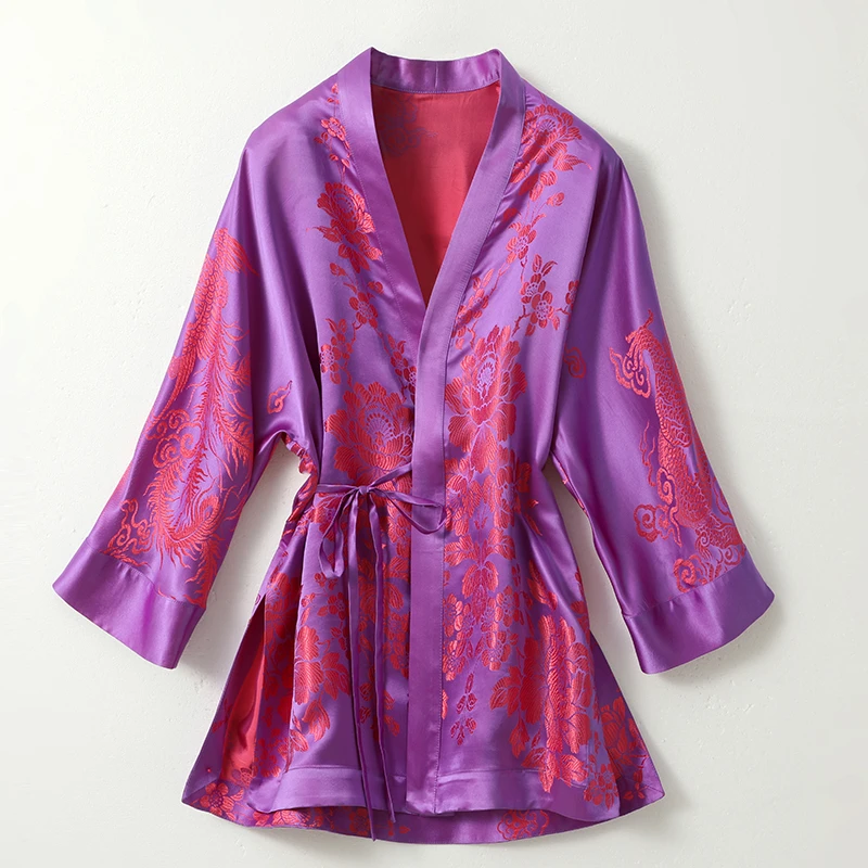 夏季新款真丝桑蚕丝老缎V领开衫上衣女装中式薄款防晒中国风系带