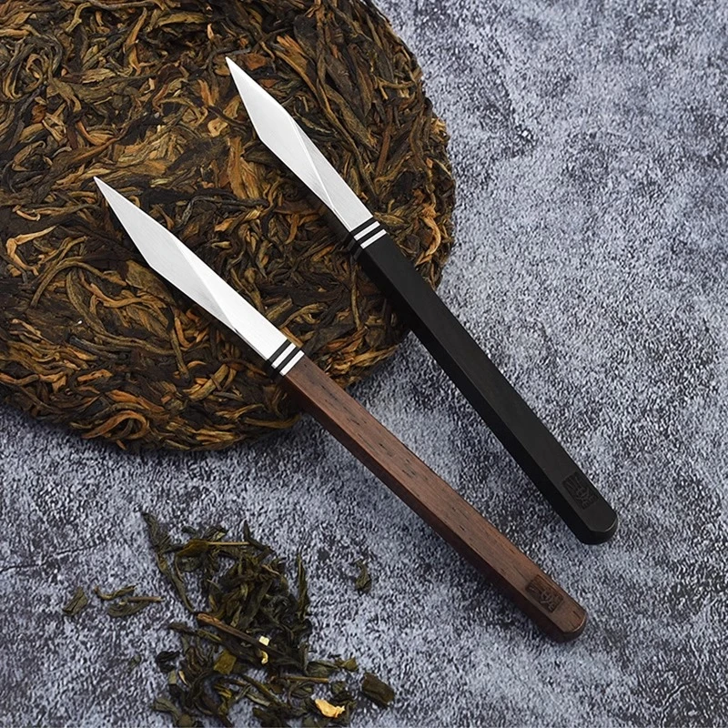 中式普洱茶刀手工复古实木开砖茶撬茶锥不锈钢茶针花梨檀木黑茶刀