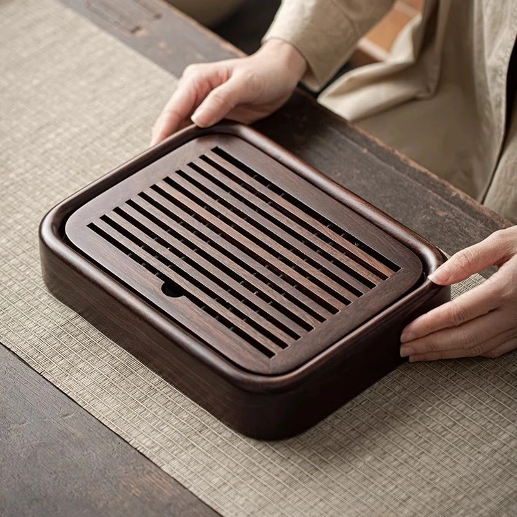 简约实木茶盘黑檀高端便携蓄水小茶台储水式家用户外喝茶小茶托盘