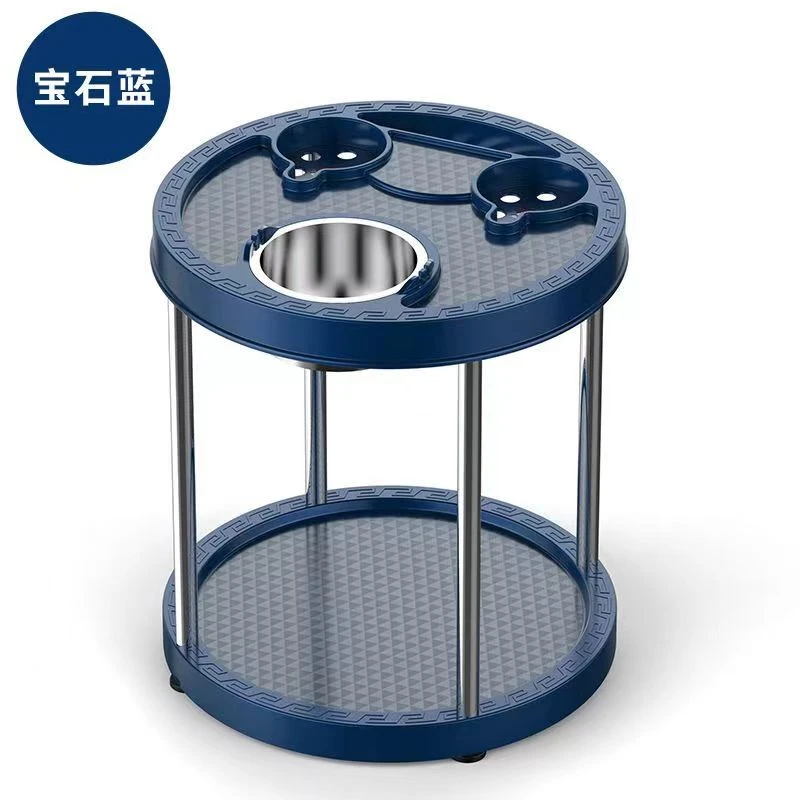 麻将机茶几棋牌室多功能烟灰缸水杯架置物架塑料组装圆形机麻茶台