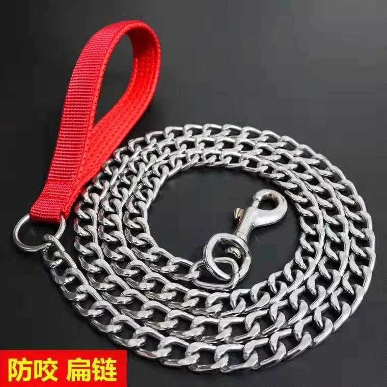 项圈不锈钢狗链子泡棉把手防磨设计狗铁链小中大型犬宠物狗牵引绳