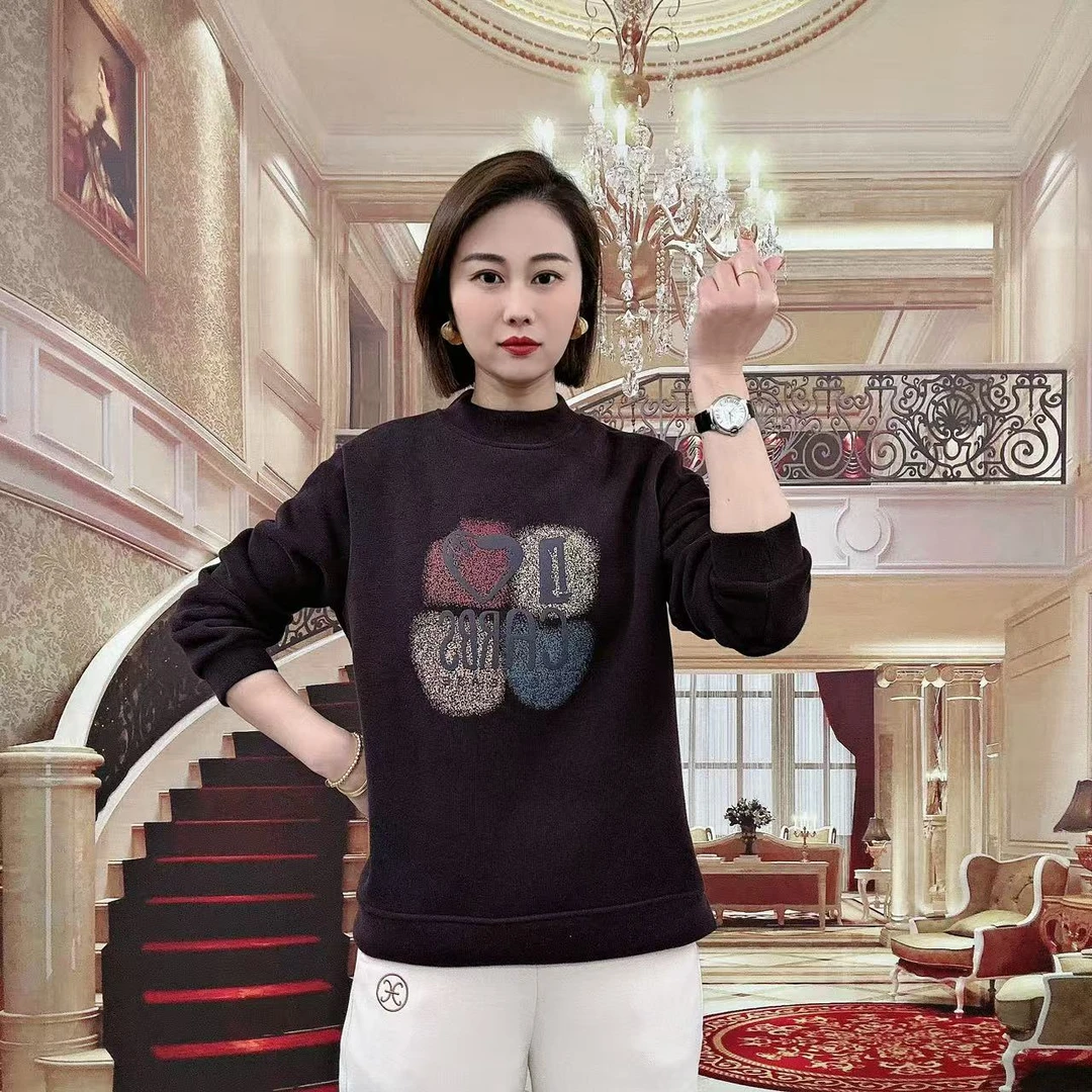 冬季新款加绒加厚精致简单百搭休闲宽松遮肚显瘦正肩款女士卫衣