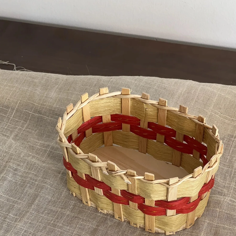 【红黄撞色款】桌面收纳篮木制花篮电视柜遥控器杂物框家用收纳盒