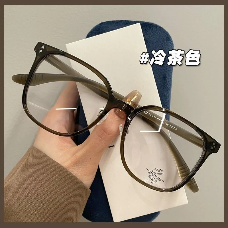 冷茶色眼镜近视女可配度数镜片超轻素颜防蓝光大框眼睛框架显脸小