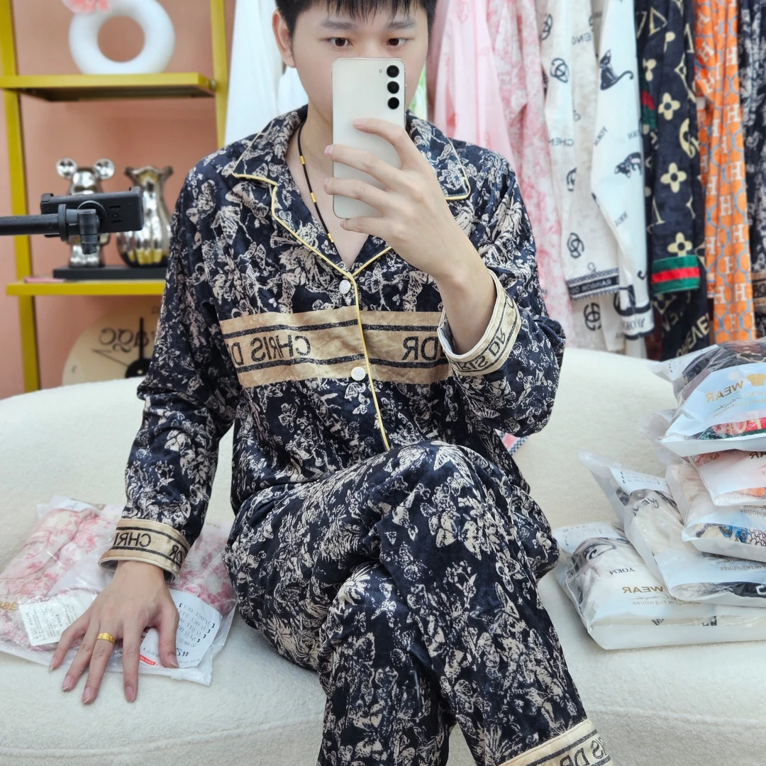 男款【金钻绒】秋冬新款睡衣套装家居服长袖长裤型男高级风高端大气