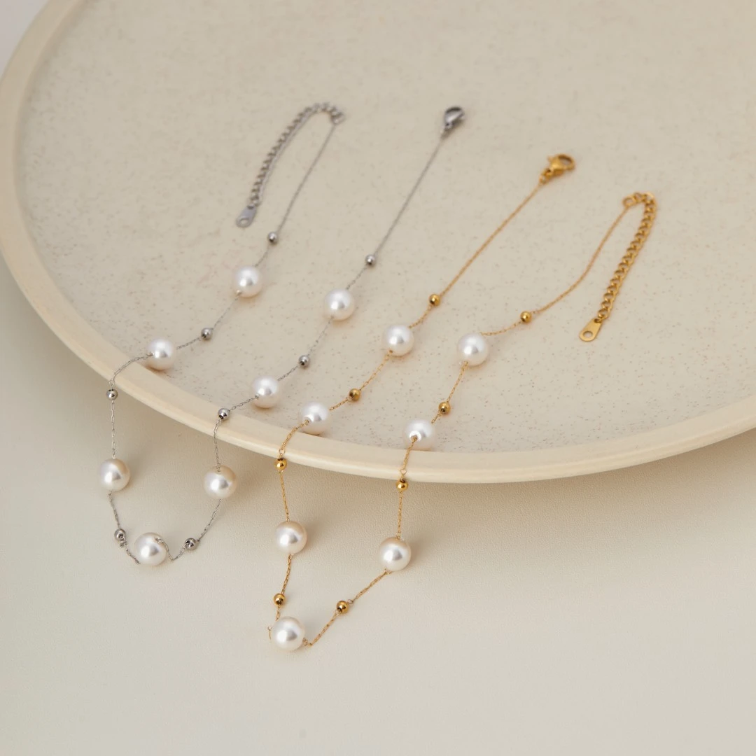 钛钢仿珍珠项链 钛钢白色仿珍珠轻奢时尚素款气质百搭简约可调节