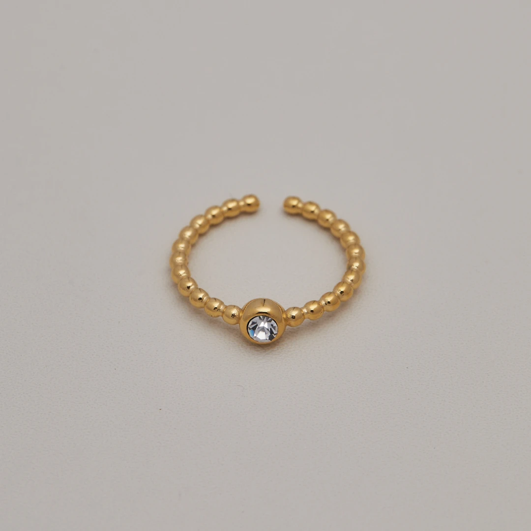 不锈钢合成锆石戒指 简约时尚指环饰品金色开口锆石戒指女6000443