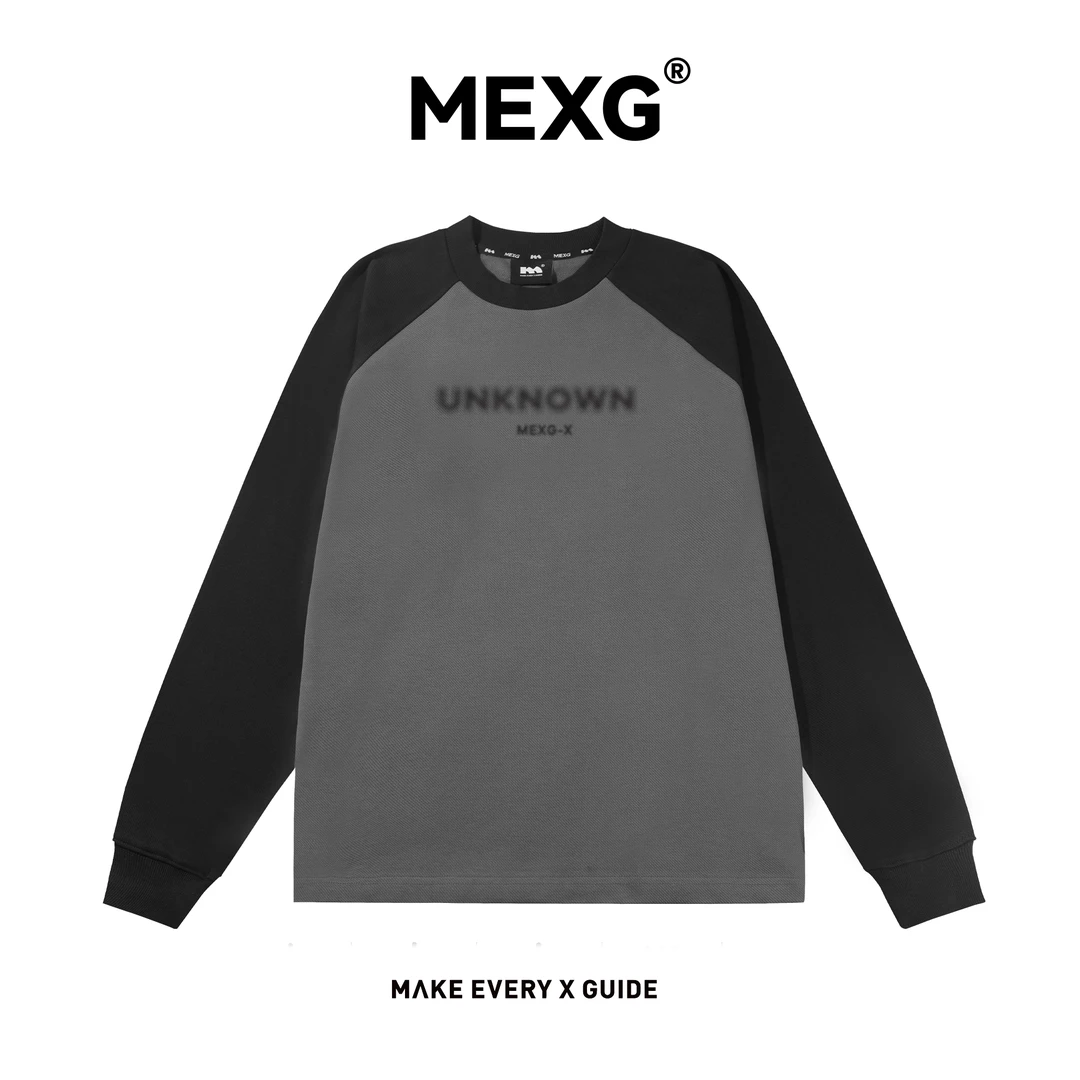 【“圆领插肩”长袖】MEXG！美式潮流！透气速干！秋季简约休闲长袖W058