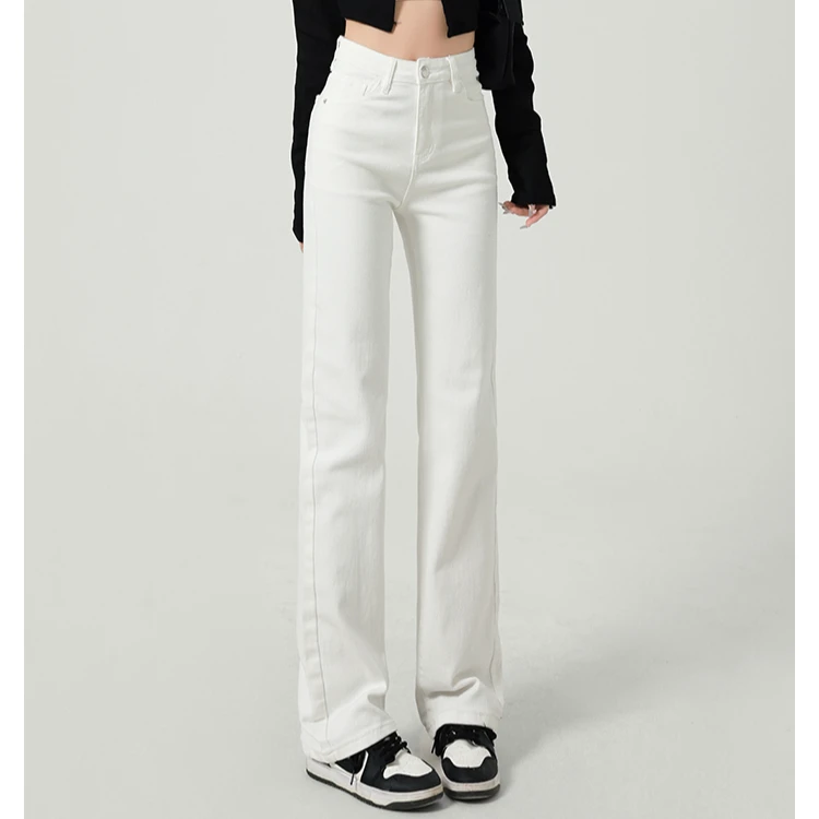 春秋白色直筒牛仔裤女2025年新款宽松弹力显瘦窄版小个子阔腿裤子