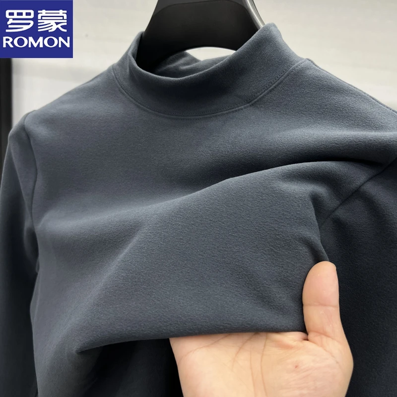 罗蒙秋冬季半高领双面绒保暖打底衫软糯亲肤修身长袖纯色内搭T恤