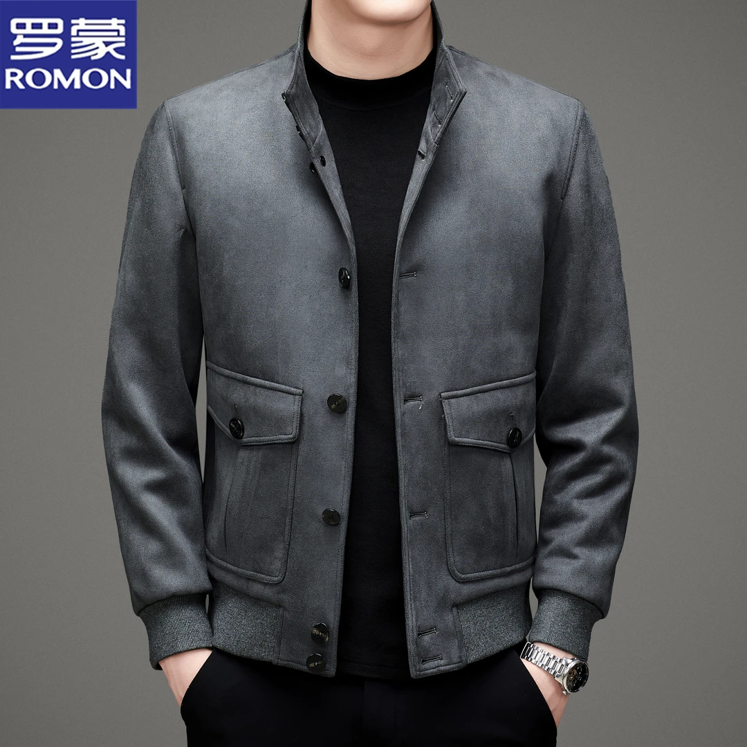 罗蒙男士外套高级感休闲夹棉夹克秋冬季立领韩版加厚保暖茄克衫