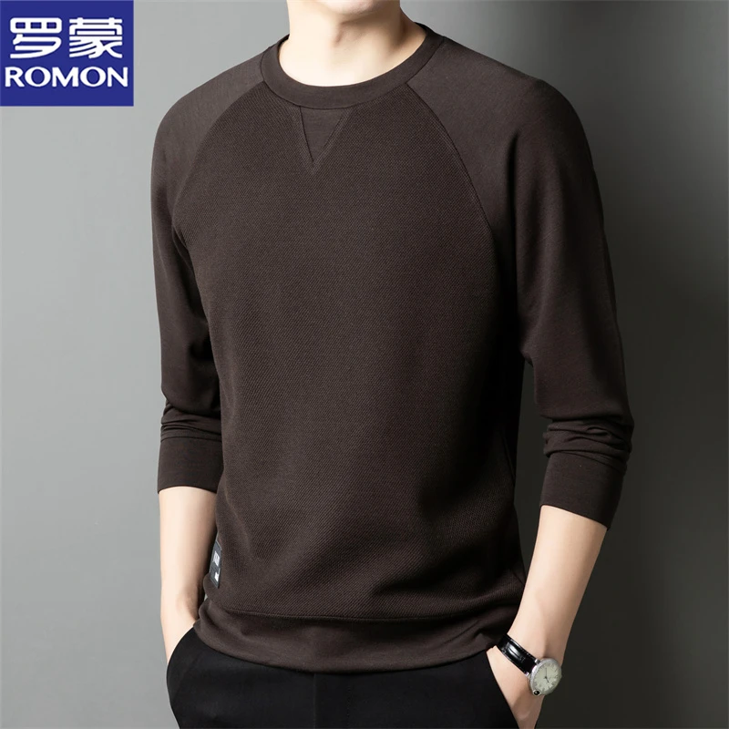 罗蒙春秋季男士圆领卫衣休闲宽松中青年百搭运动长袖内搭上衣T恤