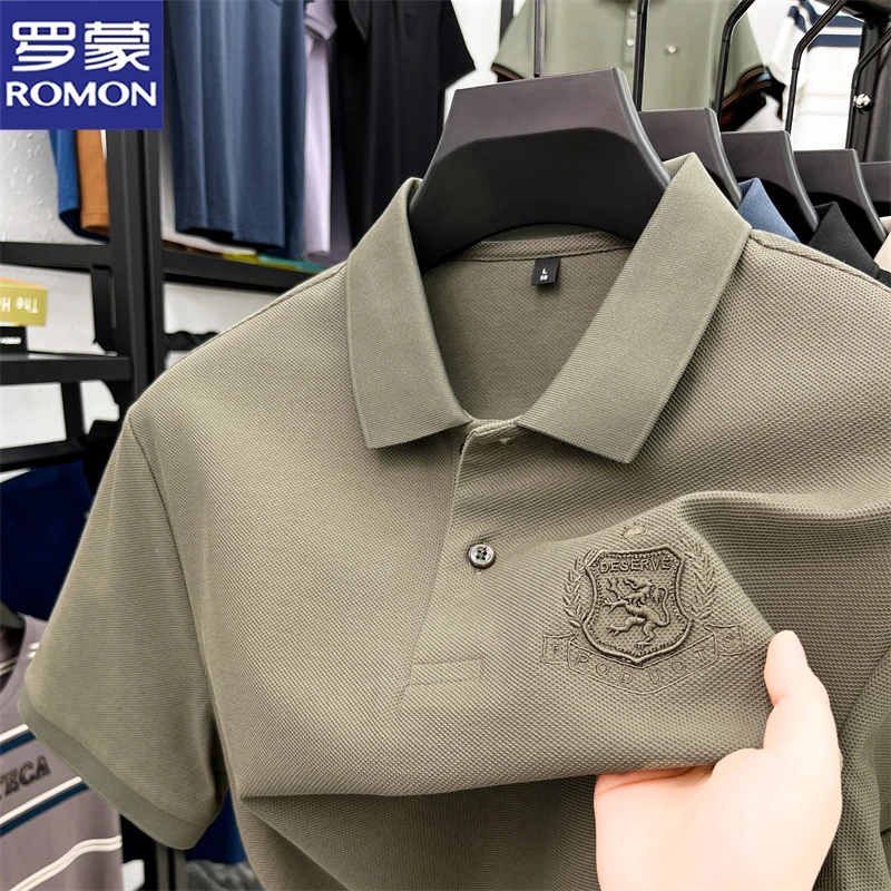罗蒙夏季上班时尚成熟透气潮流纯色修身polo衫男百搭舒适纯棉T恤