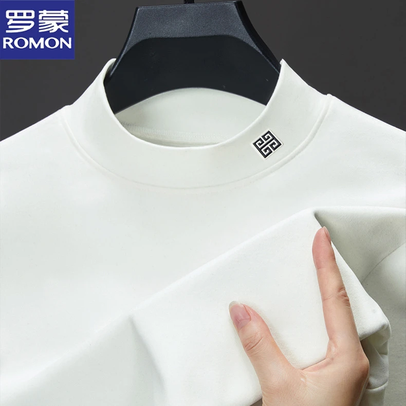罗蒙男士打底衫半高领圆领亲肤百搭不易变形弹力舒适长袖T恤上衣