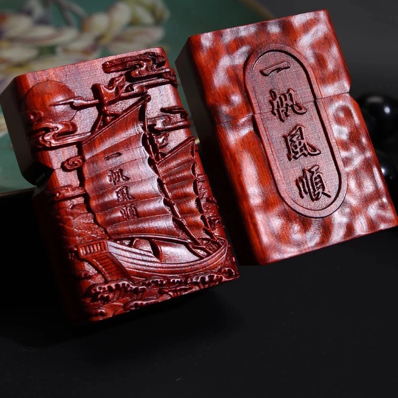 小叶紫檀手工木雕打火机创意红木质改运手把玩件高端定制祝福送礼