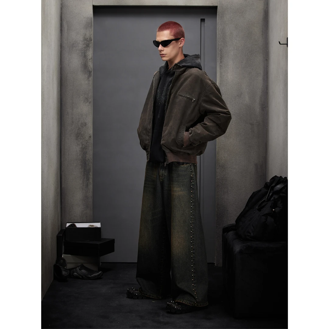 CMF春秋新款高级感复古做旧立领宽松飞行员美式工装夹克外套男冬