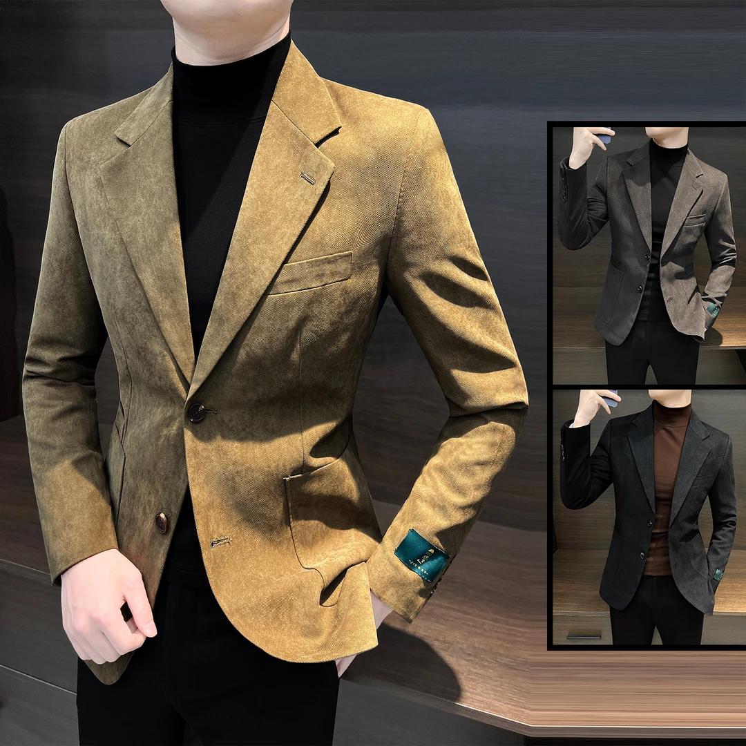 小西装男款爆款2025新款秋季轻奢痞帅男装鹿皮绒男士西装外套男款