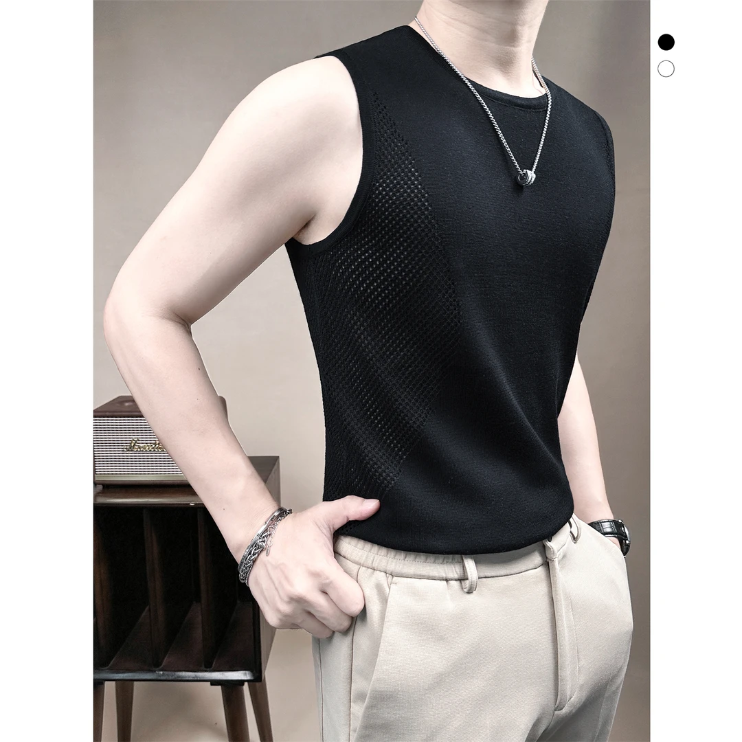 网眼镂空坎肩背心男款爆款2025新款夏季透气薄款男士痞帅无袖t恤
