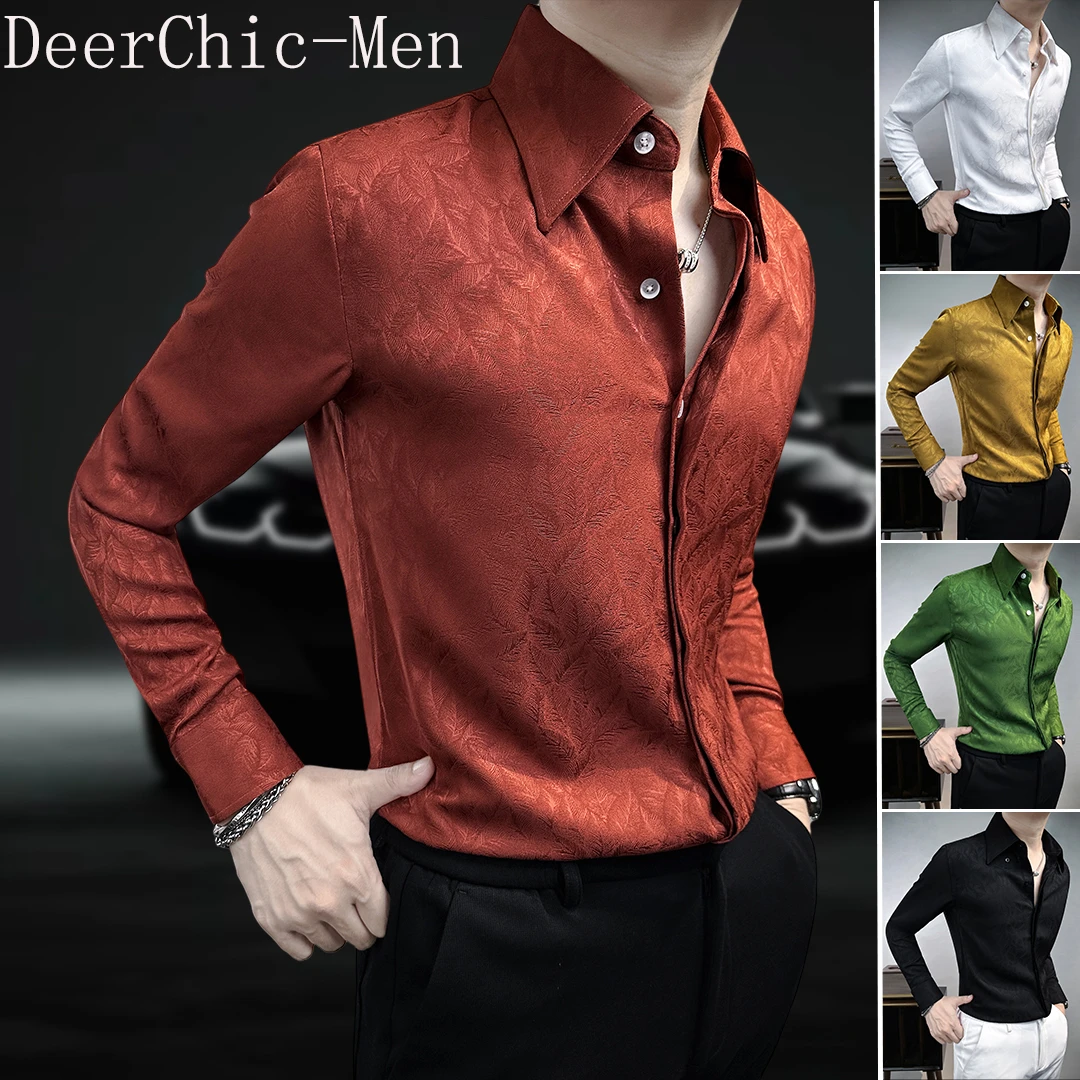 暗纹提花衬衫男款长袖秋季男装英伦痞帅新款休闲印花衬衫男士上衣