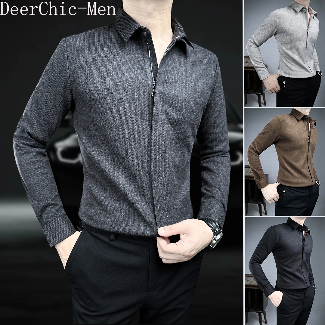 格雷系毛呢衬衫长袖男士秋冬新款加厚保暖设计感拉链衬衫男